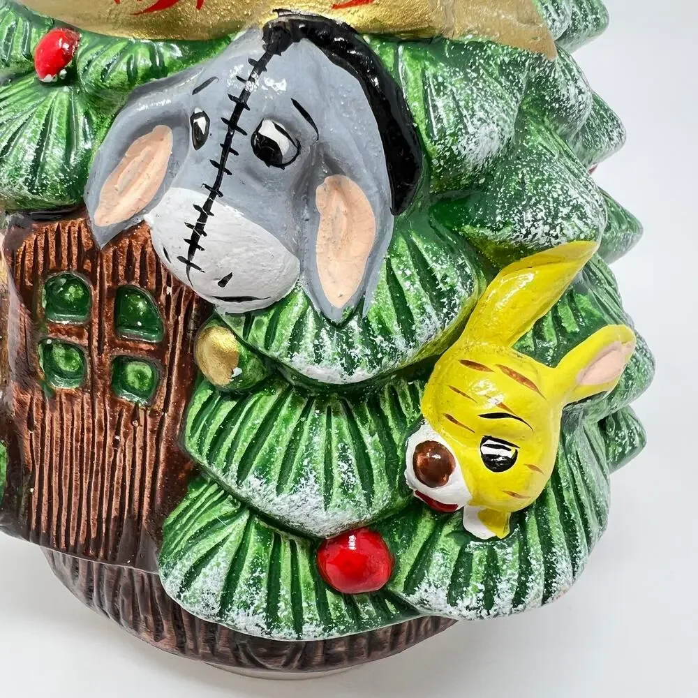 Vintage 70s Winnie the Pooh Ceramic Christmas Tree Music Box Walt Disney Taiwan